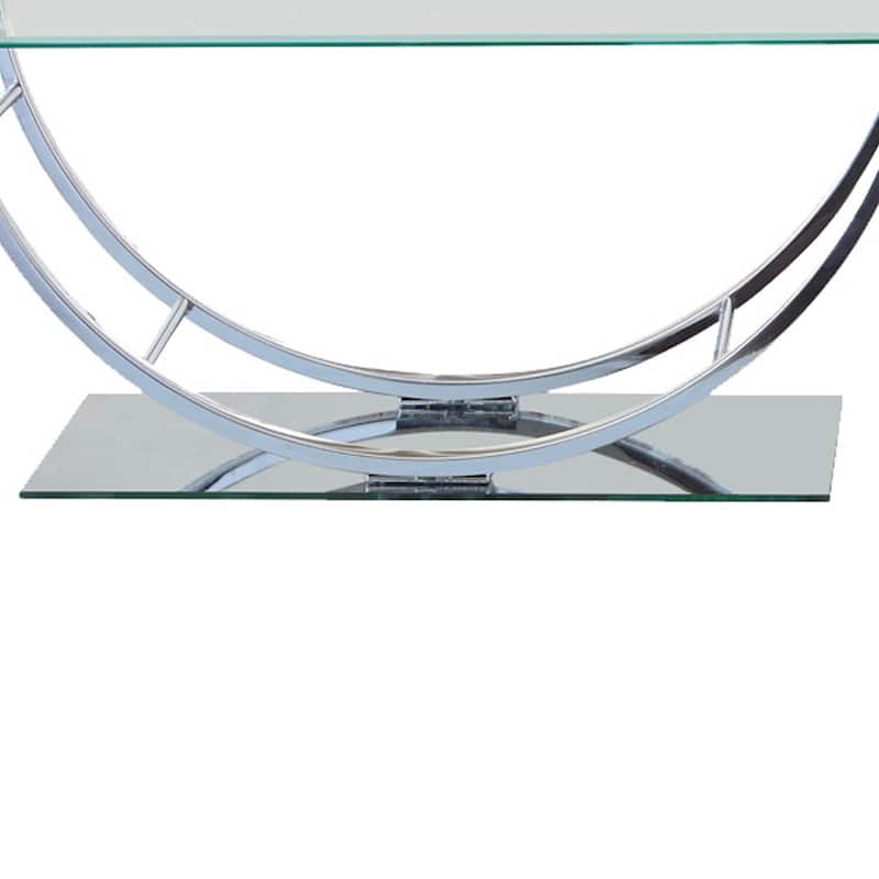 Tempered Glass Top Coffee Table with U Shape Metal Frame, Chrome and Clear