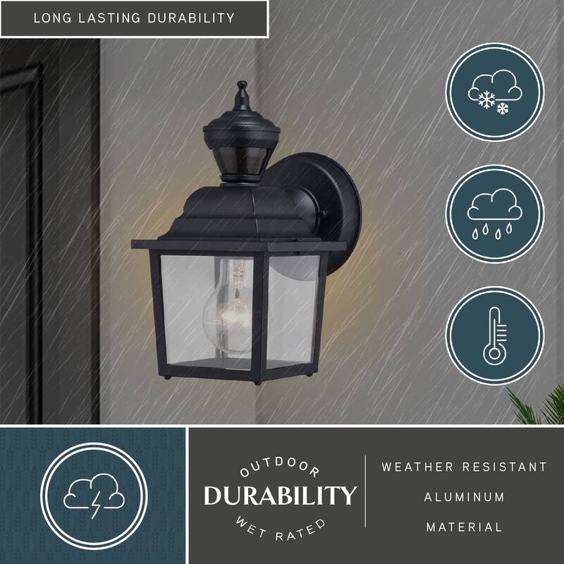 Bedford Aluminum 5.25-in. W 1 Light Motion Sensor Dusk to Dawn Outdoor Wall Lantern Clear Glass