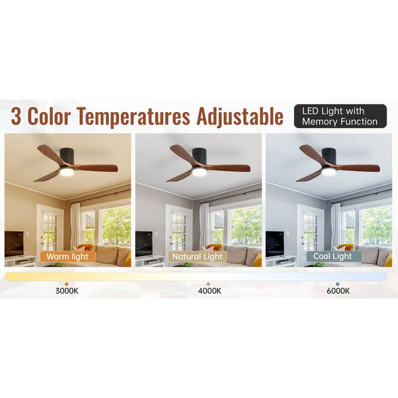 52 Inch Noiseless Flush Mount Ceiling Fan with Remote/Smart App Control,Dimmable Lights Optional,Reversible Motor