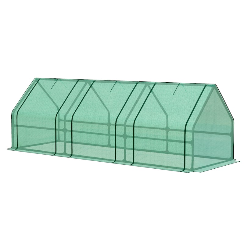 Aoodor Mini Greenhouse with 2 Zipper Doors, - 9'x3'x3'-PE Cover
