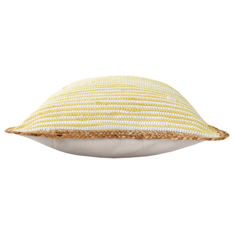 HomeRoots 20" X 20" Golden Yellow, White And Tan 100% Cotton Striped Zippered Pillow