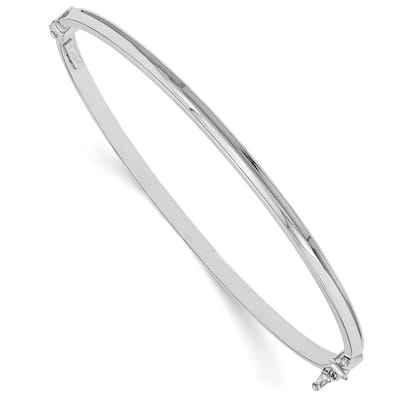 Curata 14k White Gold 3mm Squared Polished Hinged Bangle Bracelet