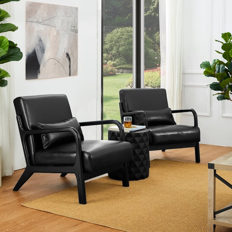 Glitzhome Set of 2 30.75"H Mid-Century Modern PU Leather Accent Chairs with Cushion - 25.75"W x 33.75"D x 30.75"H