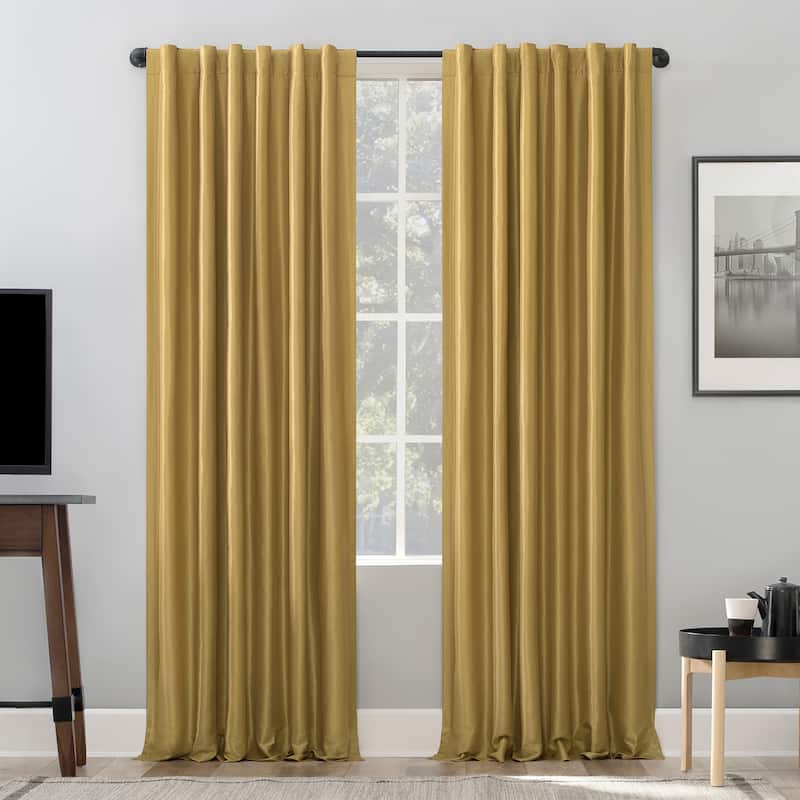 Sun Zero Evelina Faux Dupioni Silk Thermal Extreme Total Blackout Back Tab Curtain Panel, Single Panel - 50 x 84 - Gold
