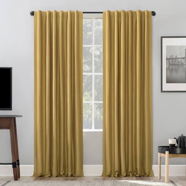 Sun Zero Evelina Faux Dupioni Silk Blackout Curtain Panel, Single Panel - 50 x 95 - Gold