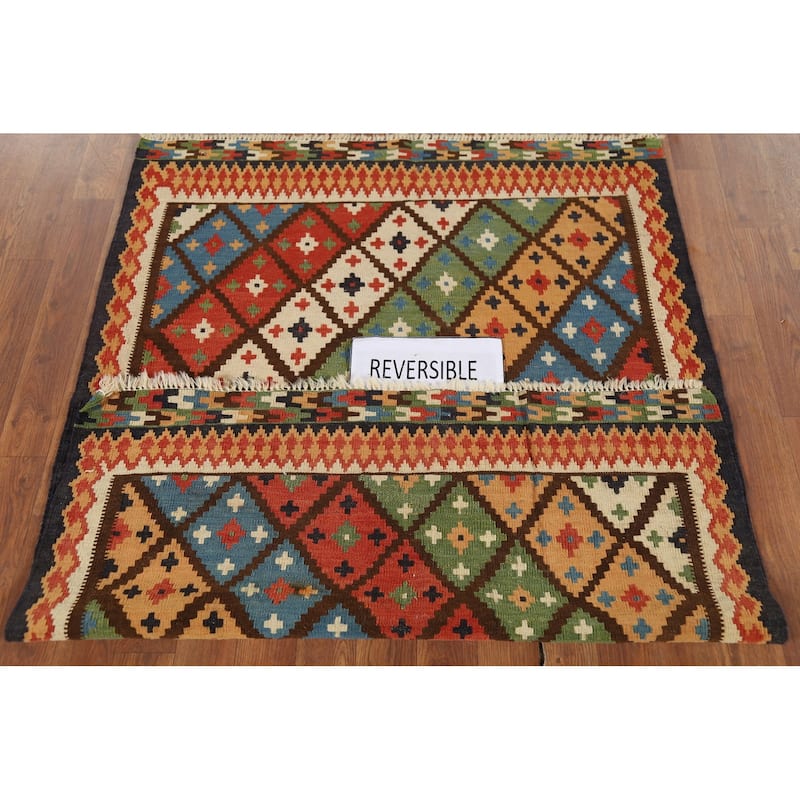 Vegetable Dye Kilim Qashqai Persian Rug Hand-Knotted Wool Carpet - 3'5"x 4'8"