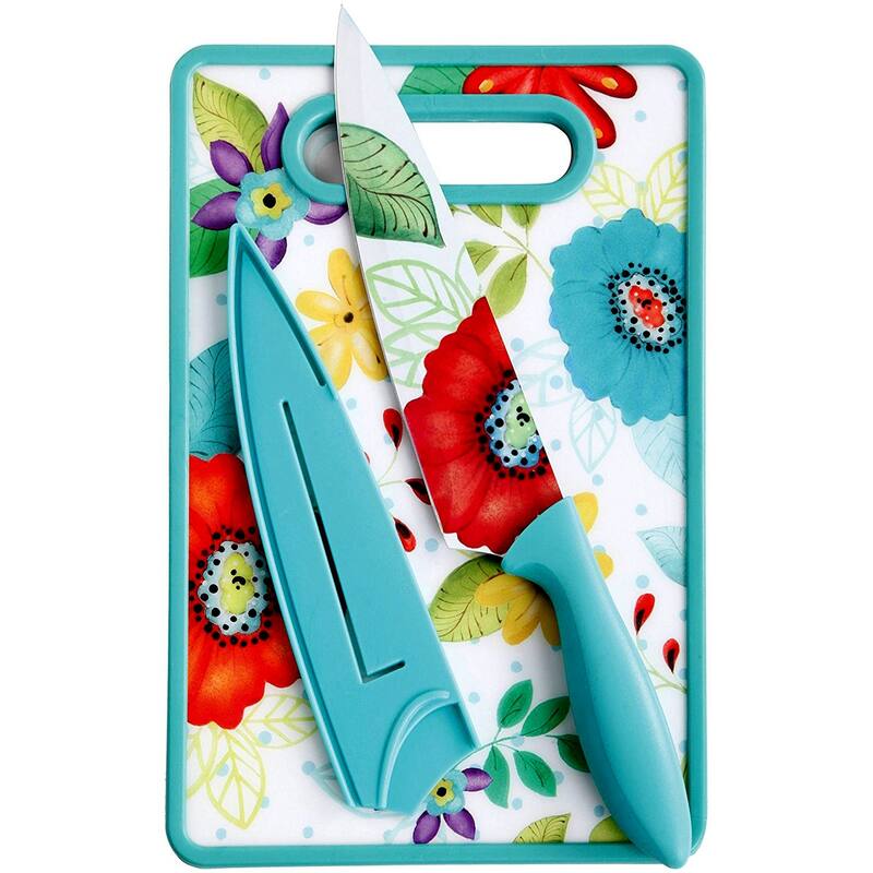 Eliana 3 Piece Reversible Cutting Board with Matching Knife and Sheath in Teal