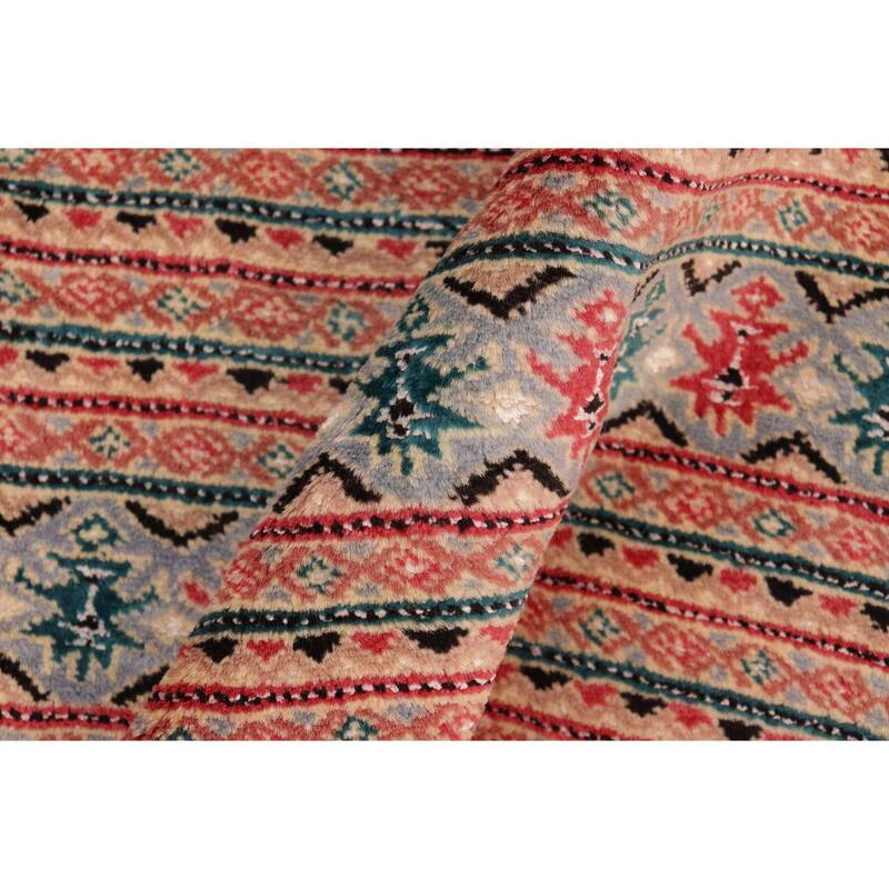 Rustic Bokhara Sellers Green/Pink Hand Knotted Wool Rug - 10'8'' x 14'1''