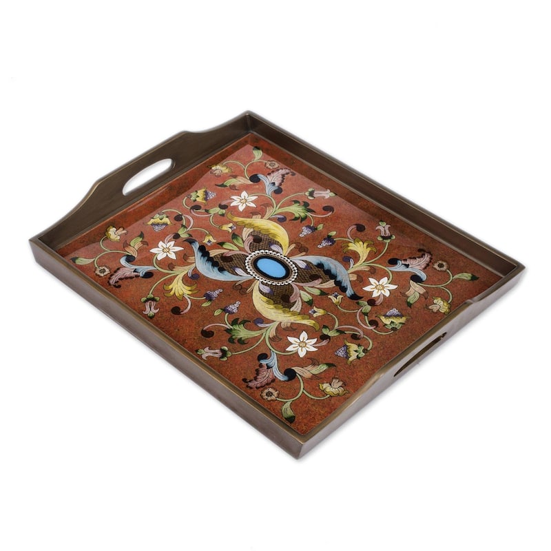 Reverse painted glass folding tray table, 'Scarlet Delight'