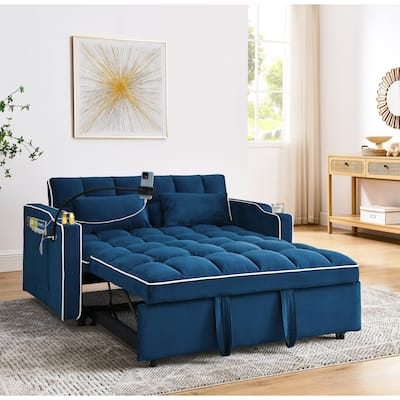 Foldable Velvet Sofa Bed, Adjustable Backrest, USB Charging, Phone Stand, 2 Pillows