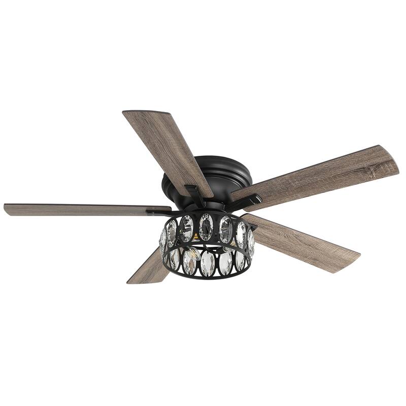 52 inch 5-Blade Flush Mount Crystal Ceiling Fan with Light Remote