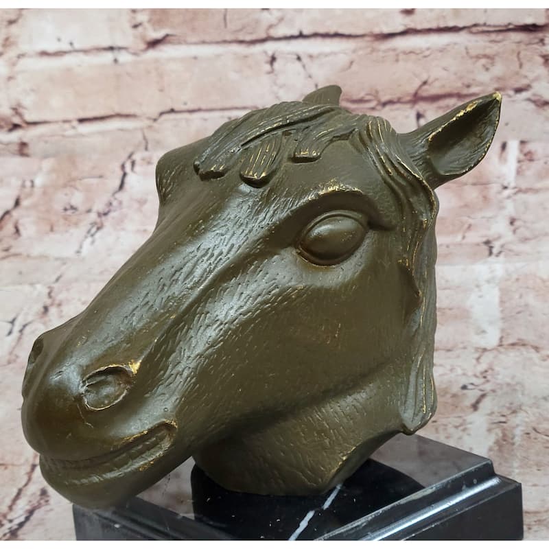 Bronze Imitative Horse Head Sculpture – Zodiac Stallion Bust On Marble Base