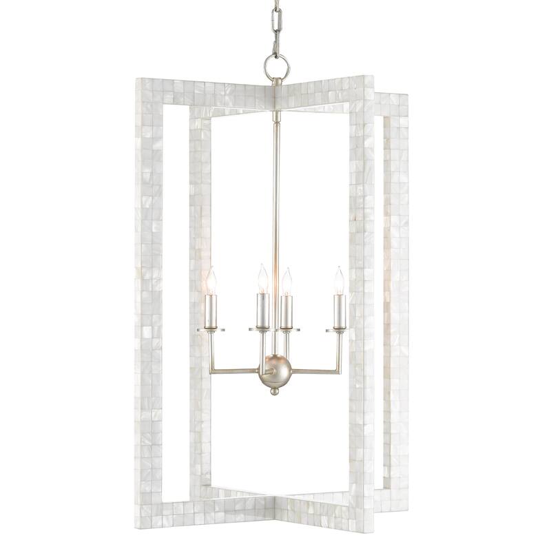 Currey & Company Arietta White Chandelier - 32.25"h x 22"w x 22"d - 32.25"h x 22"w x 22"d - Moth of Pearl/Cont. Silver Leaf