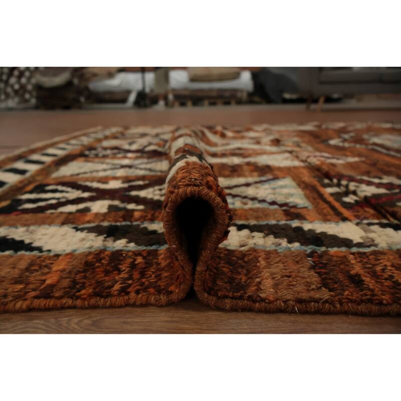 Hand Knotted Oriental 100% Wool Carpet Modern Tribal Oranges & Rust Moroccan Area Rug - 9' 7'' X 6' 10''