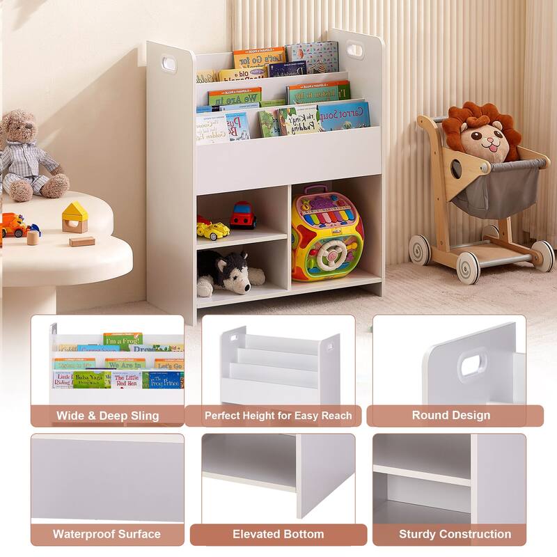 VECELO Kids Bookshelf, Wooden Toy Storage Cabinet Organizer or Kids Room, Bedroom, Nursery, Kindergarten, Bookcase with Shelves
