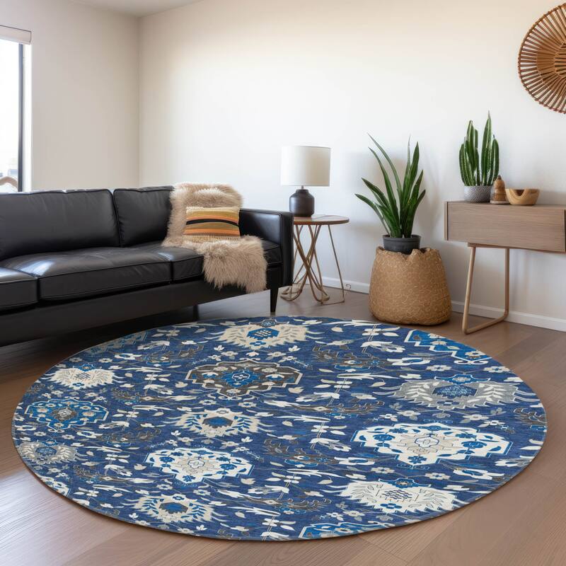 Premium Washable Super Soft Traditional Majestic Mayfield Rug - Navy - 8' x 8'