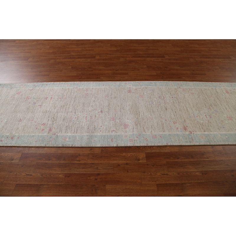 Vegetable Dye Art Deco Oriental Wool Runner Rug Hand-knotted Carpet - 2'10" x 11'7"