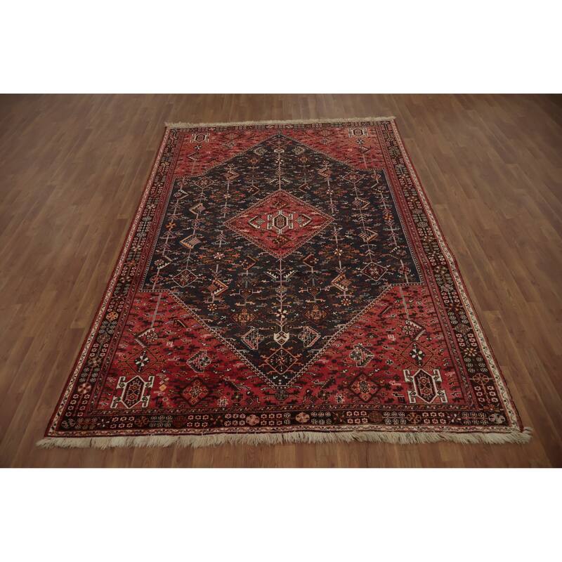 Hand Knotted Oriental 100% Wool Carpet Traditional Medallion Greys & Charcoal Shiraz Area Rug - 9' 11'' X 6' 8''