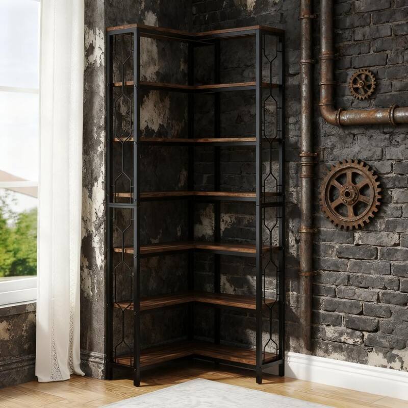78.7" Tall Bookshelf 7-Tier Industrial Display Shelf Corner Shelf