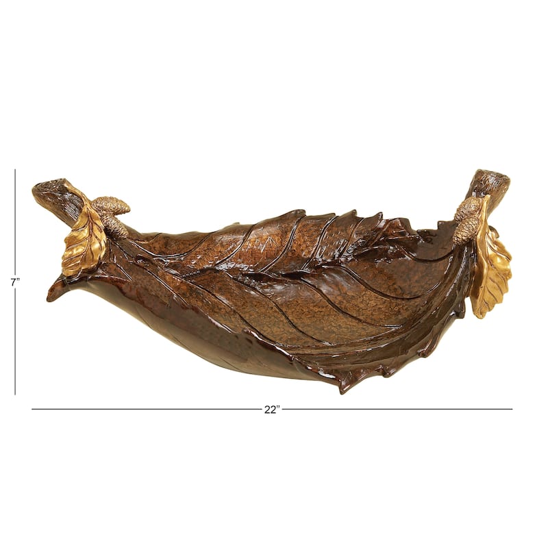 Polystone Leaf Intricate Carved Decorative Bowl - Bronze - Roche River Decor