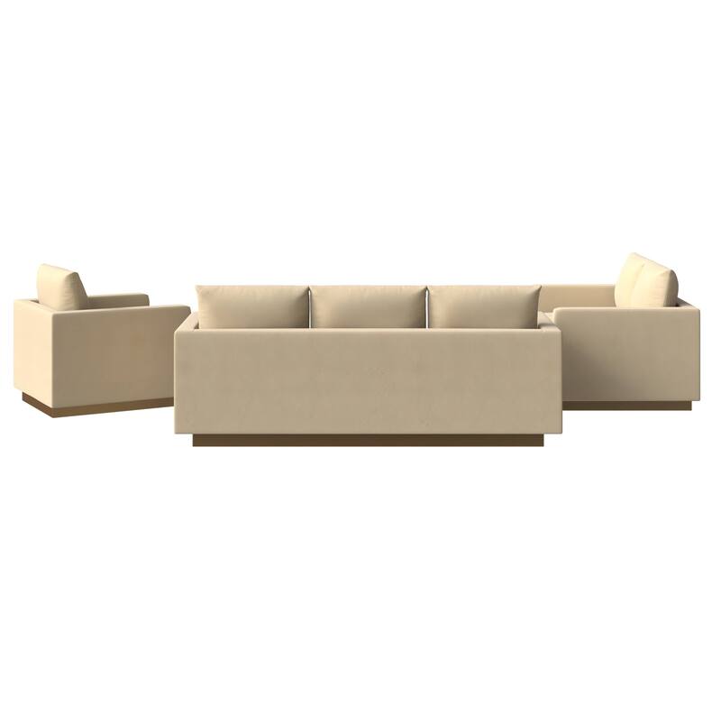 3-Piece Velvet Sofa Set with Brushed Gold Stainless Steel Base Nervo Series