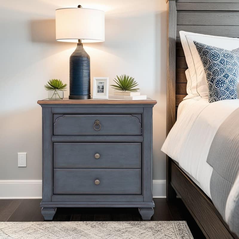 Bridgevine Home Americana Nightstand, No Assembly Required, Corduroy Blue Finish