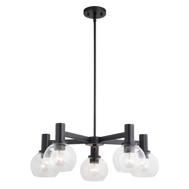 Marshall 5 Light LED Compatible Black Transitional Chandelier Clear Globe Glass - 27-in W x 9-in H x 27-in D