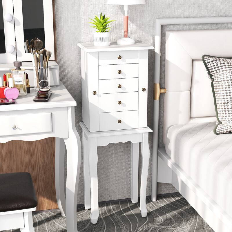 Gymax Mirrored Armoire Jewelry Cabinet Free Standing Organizer Storage - See Details