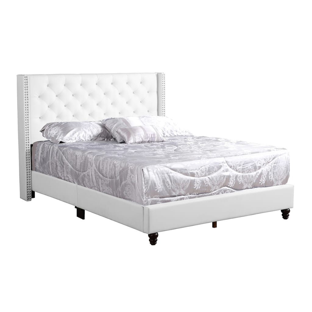 Tufted Upholstered Panel Bed - Velvet Low Profile Bed with Nailhead Trim - Headboard Bed Frame