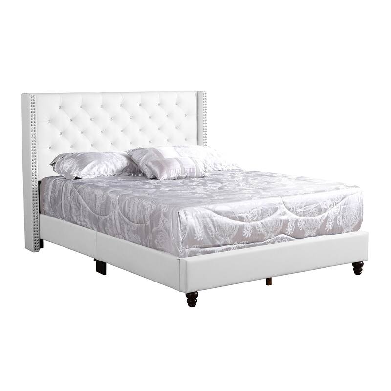 Tufted Upholstered Panel Bed - Velvet Low Profile Bed with Nailhead Trim - Headboard Bed Frame