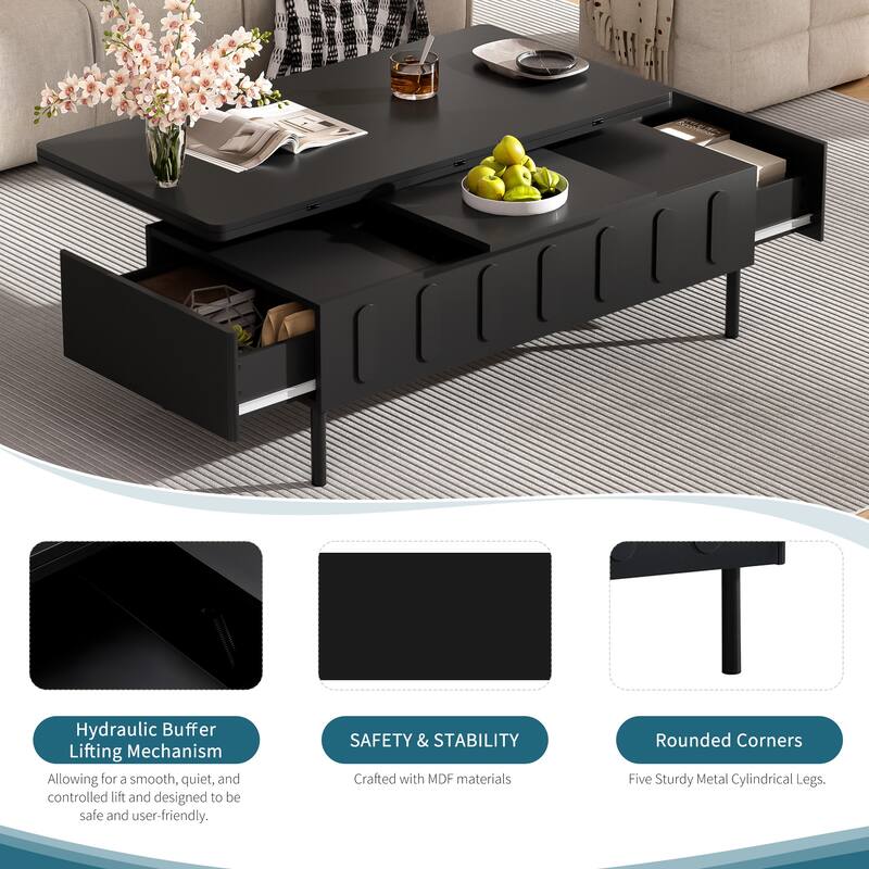 Lift-Top Coffee Table with 2 Drawers,Center Table with Foldable Top,Multi-Functional Adjustable Table with Hidden Storage