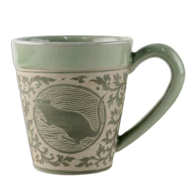 Handmade Thai Zodiac Rat Celadon ceramic mug (Thailand)