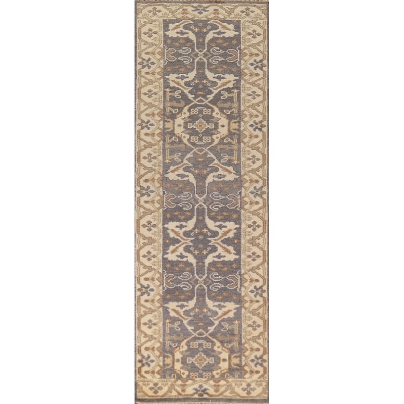 Oushak Indian Runner Rug Hand-Knotted Wool Carpet - 2'7" x 9'9"
