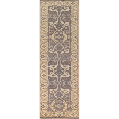 Oushak Indian Runner Rug Hand-Knotted Wool Carpet - 2'7" x 9'9"