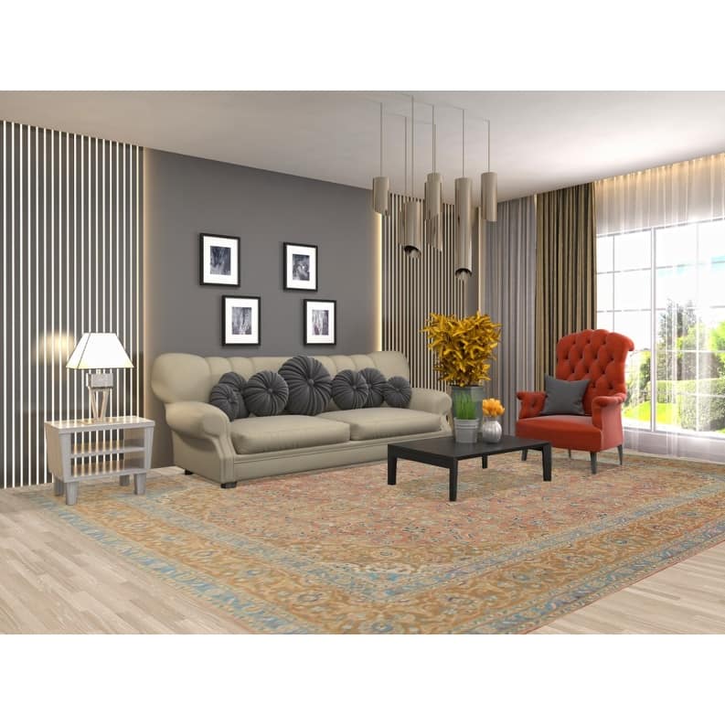 Hand Knotted Oriental 100% Wool Carpet Traditional Floral Pink Mashad Area Rug - 12' 9'' X 9' 4''