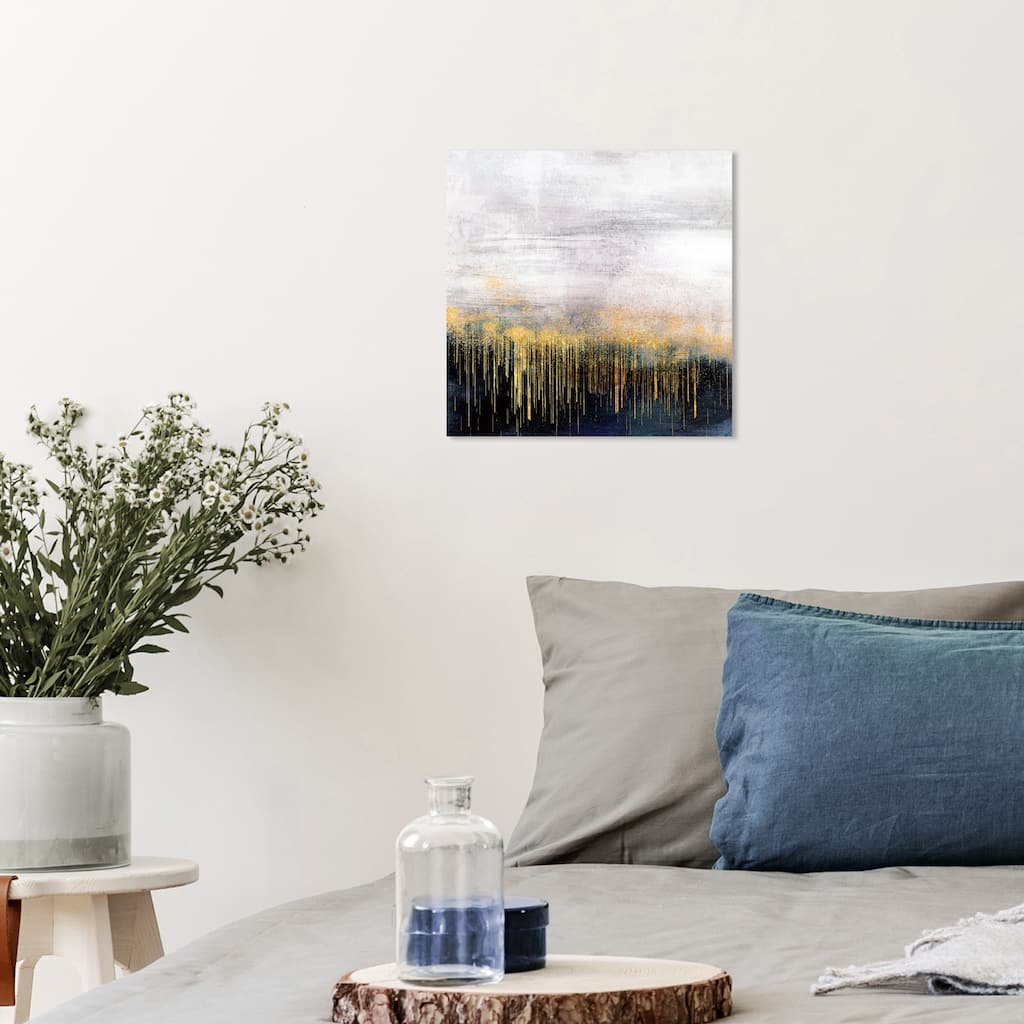 Wynwood Studio Canvas Abstract Golden Lights over Mist White and Metallic Gold Modern & Contemporary Wall Art Canvas Print