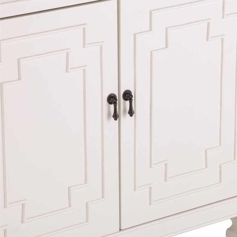 HomeRoots Antiqued White Geometric Lines Low Accent Cabinet Buffet - 63.5' X '30.25' X '16