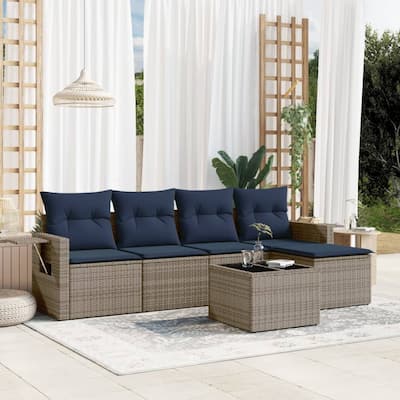 vidaXL Patio Sofa Set with Cushions Outdoor Conversation Furniture Poly Rattan - 21.7 x 24.4 x 27.2