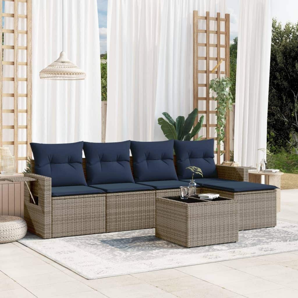vidaXL Patio Sofa Set with Cushions Outdoor Conversation Furniture Poly Rattan - 21.7 x 24.4 x 27.2