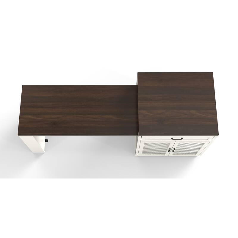 Modern Large Kitchen Island Expandable Kitchen Island with Power Outlet Storage Racks, Glass Doors and 2 Drawers, for Kitchen