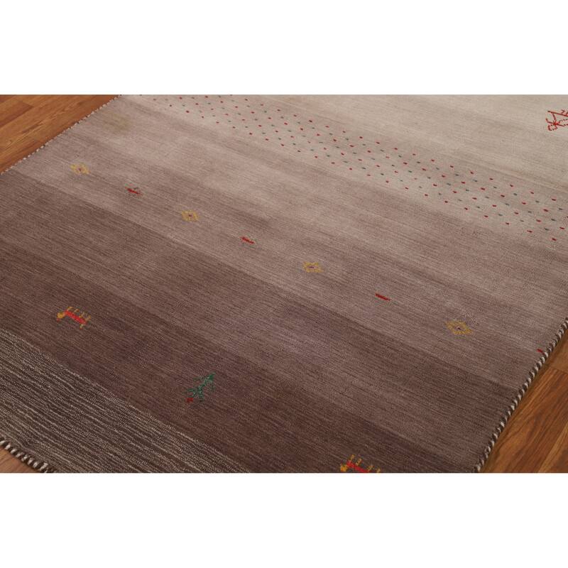 Hand Knotted Oriental 100% Wool Carpet Tribal Stripe Brown Gabbeh Area Rug - 5' 10'' X 4' 2''