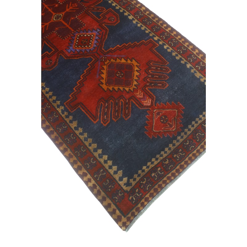 Fine Vintage Distressed Annetta Red/Navy Runner - 3'6" x 12'6"