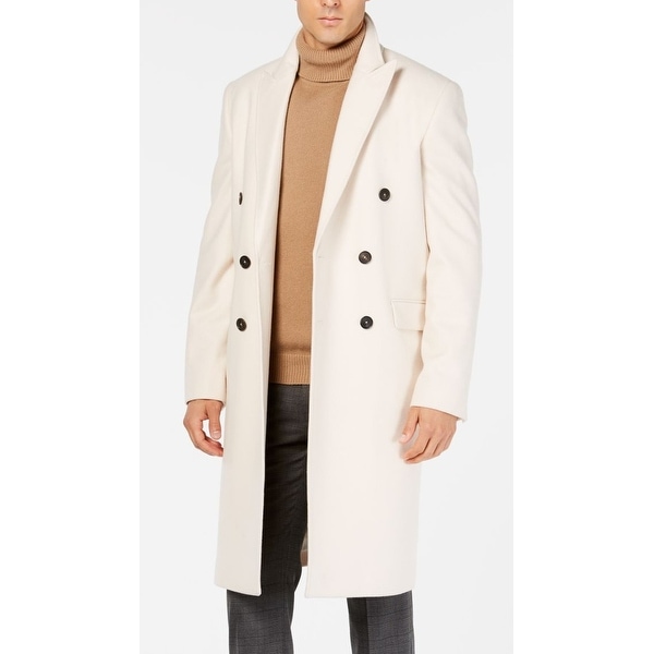 Calvin Klein Mens Coat Beige Size 36R Overcoat Wool Double-Breasted. Opens flyout.