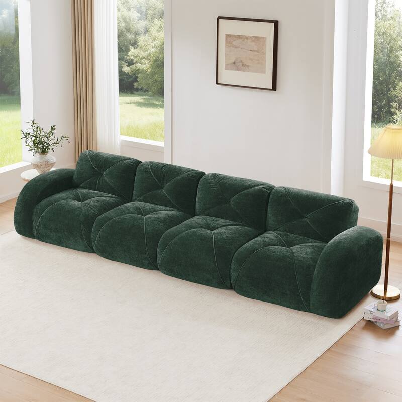 140" Soft Velvet Fabric, Boneless Sofa With Tufted, 32D High Density Sponge, Ergonomic Design Bottom - Green