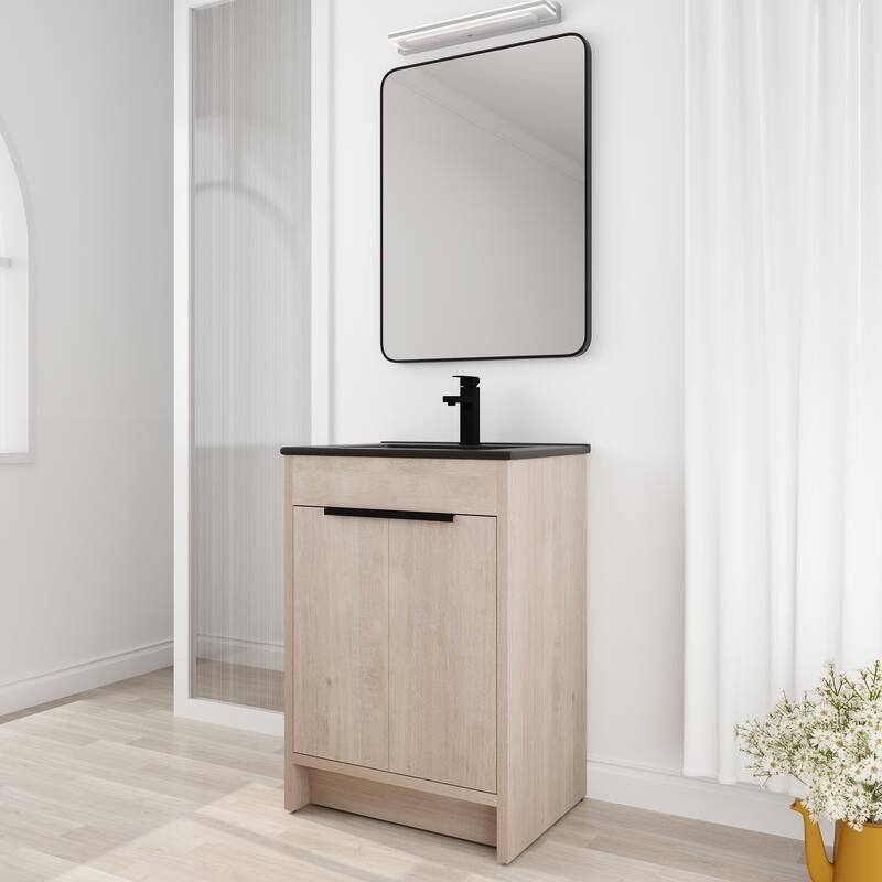 Freestanding Plywood Bathroom Vanity Set in Plain Light Oak with Integrated Sink