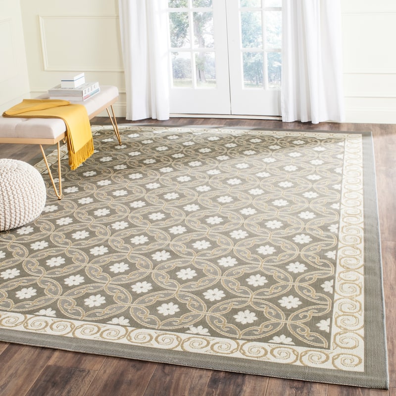 SAFAVIEH Courtyard Vernetta Indoor/ Outdoor Waterproof Patio Backyard Rug - 8' x 11' - Anthracite/Light Grey