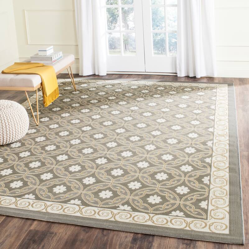 SAFAVIEH Courtyard Vernetta Lonni Outdoor Waterproof Patio Backyard Rug - 6'7" x 9'6" - Anthracite/Light Grey
