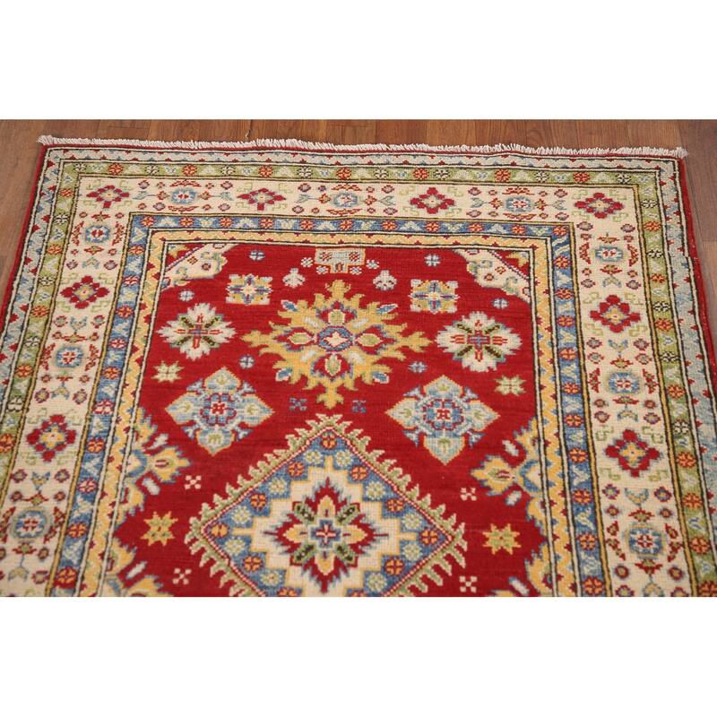 Red Kazak Oriental Accent Rug Handmade Wool Carpet - 3'4"x 4'10"