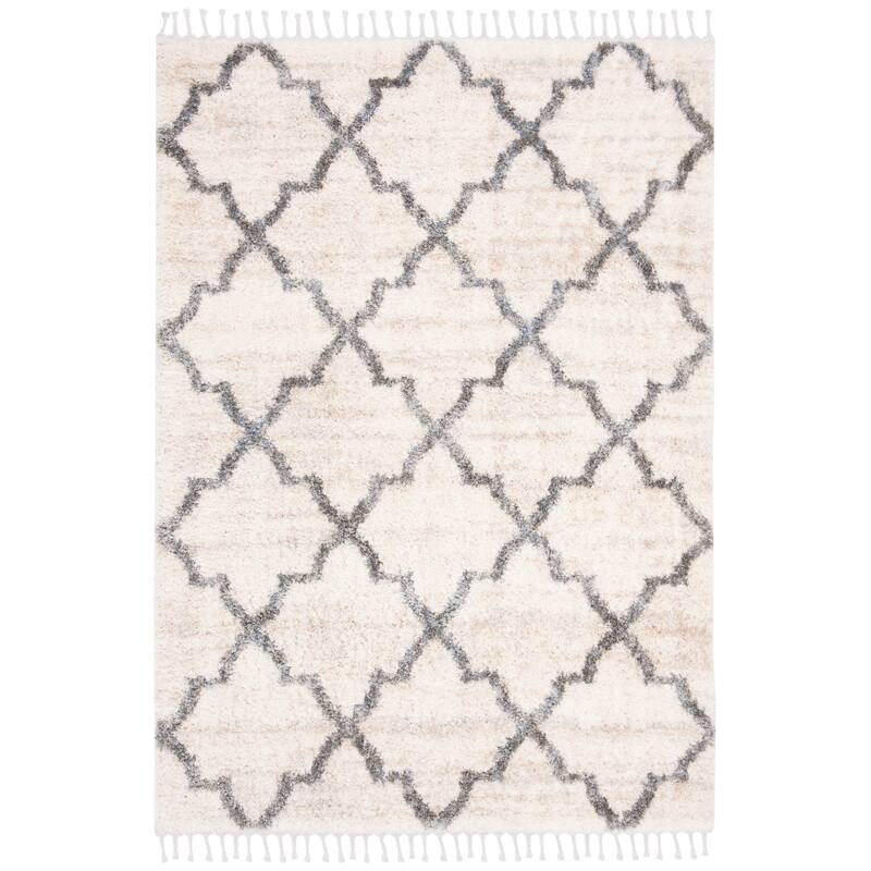 SAFAVIEH Berber Fringe Shag Melva Trellis Rug - Cream/Grey - 5' 3" x 7' 6"