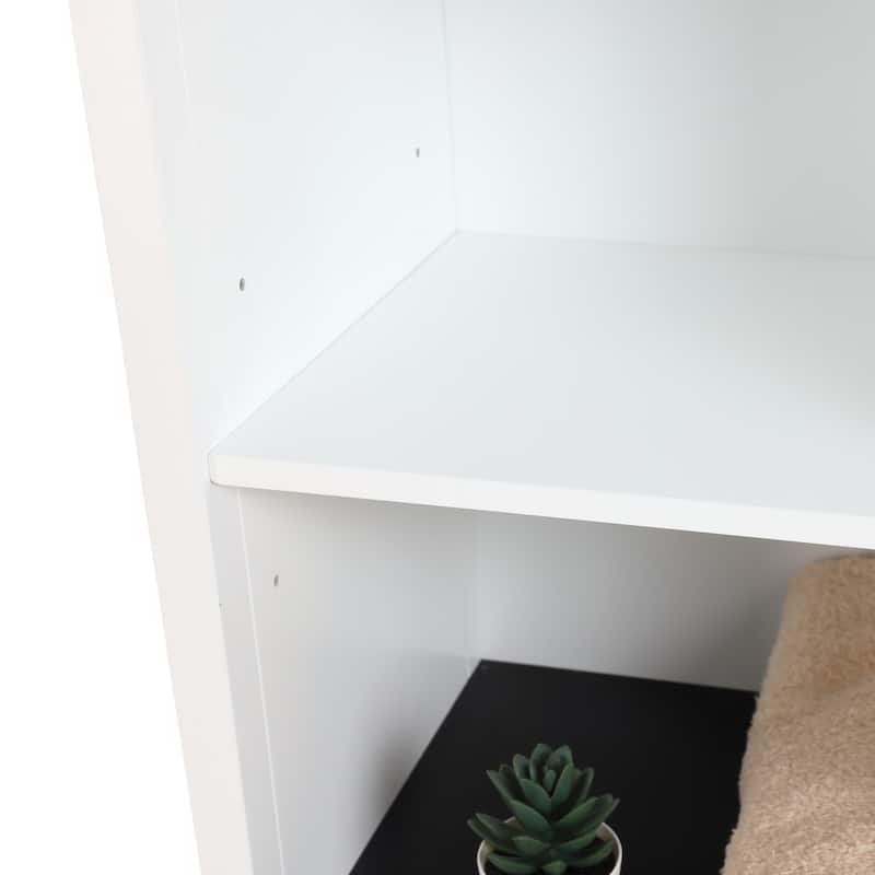 White and Black Wood Bathroom Tower Storage Linen Cabinet - 63" H x 15.75" W x 11.81" D